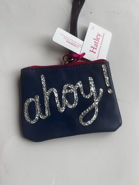 NWT Hatley Navy Wristlet Coin Purse with Silver 'ahoy!' Applique